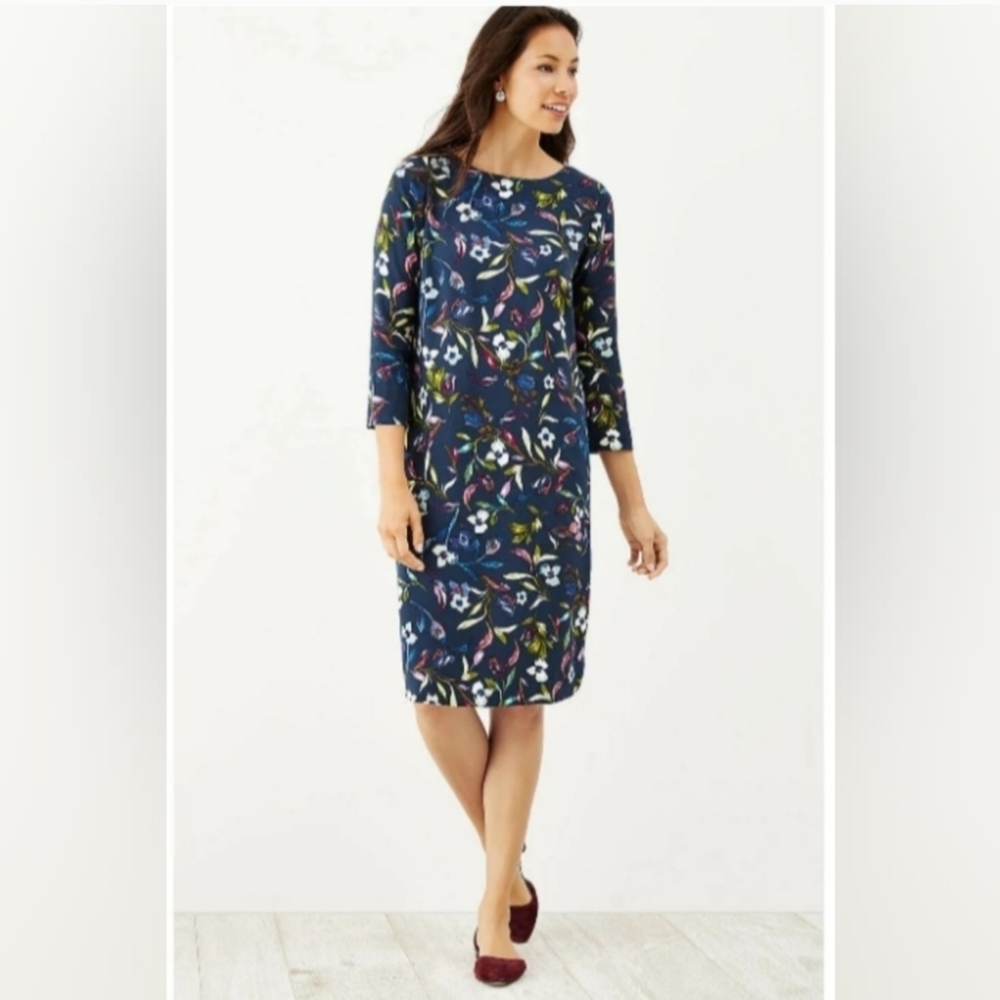 J Jill Blue Floral Midi Shift Dress